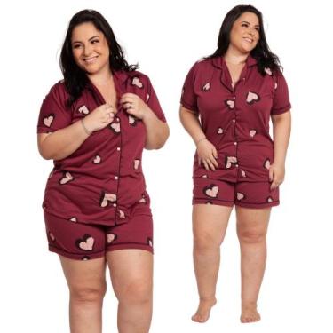 Imagem de Pijama Feminino Americano Plus Size  - Prikéta Pijamas, Vinho coração,
