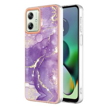 Imagem de Asdsinfor Capa para Motorola Moto G54, Moto G54 TPU Soft Case Slim Cute Men Lady Silicone À Prova de Choque Flexível Bumper Capa Protetora para Moto G54 Mármore Roxo YB IMD