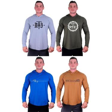 Imagem de Kit 4 Camisetas Manga Longa com Touca Longline Estampada Treino Academia Lazer Casual-Masculino