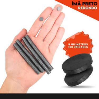 Imagem de Imã Redondo Preto 8mm-  Pacote Com 100 Unidades - Nybc