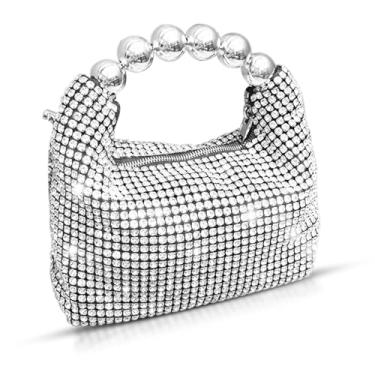 Imagem de Bolsa noturna brilhante com strass, bolsa pequena, alças prateadas, bolsas de mão para casamento, formatura, festas, Prata, One Size