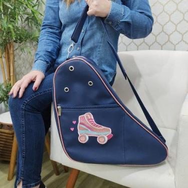 Imagem de Bolsa Porta Patins Personalizada Azul/ Rosa com Brilho Compartimento D
