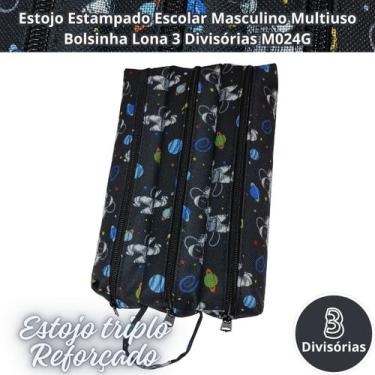 Imagem de Estojo Estampado Escolar Masculino Multiuso Bolsinha Lona 3 Divisórias