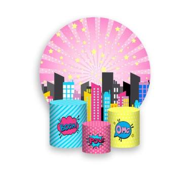 Imagem de Painel De Festa Redondo 1,50x1,50 + Trio De Capas Cilindro - SuperGirl