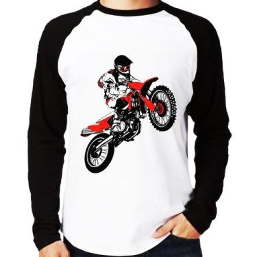 Imagem de Camiseta Raglan Motocross Jump Vermelha Manga Longa - Foca na Moda, Br