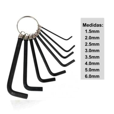 Imagem de Chave Allen Aço Carbono Bicicleta Kit 8 Peças - Útil Mais