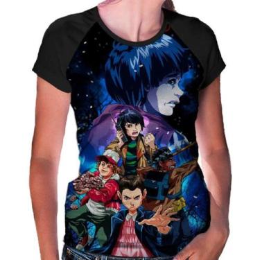 Imagem de Camiseta Raglan Baby Look Stranger Things Ref:86 - smoke, Preto, GG