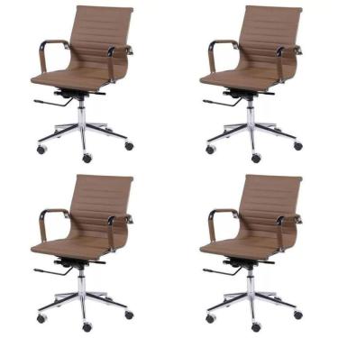 Imagem de Kit 4 Cadeiras para Escritório Diretor Esteirinha com Relax Sintético 3301 Or Design Caramelo