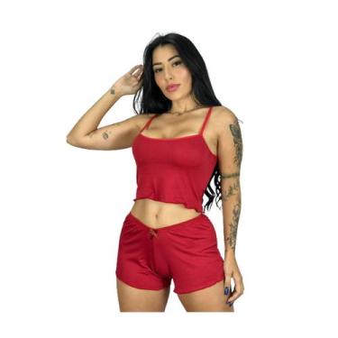 Imagem de Short doll liso suede baby doll confortável pijama feminino Vermelho -
