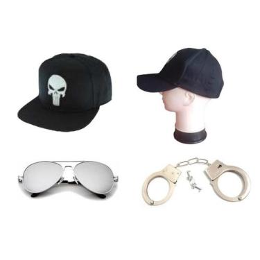 Imagem de Kit Fantasia Do Justiceiro C/ Boné Óculos E Algemas - CM Presentes e F