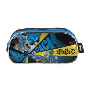 Imagem de Estojo Escolar Duplo Menino Bolsinha Porta Lápis Batman - Luxcel, Azul