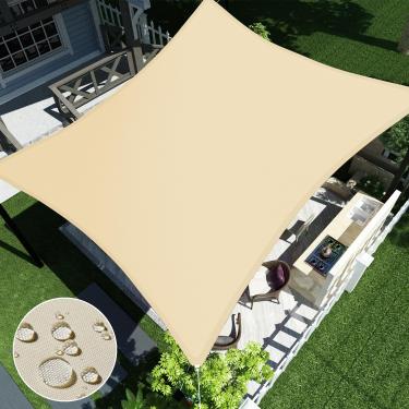 Imagem de ECOOPTS 10'X15' Impermeável Sun Shade Sail Retângulo Cobertura de Dossel Bloqueio Uv para Pátio Ao Ar Livre Pérgola Quintal Jardim (Bege)