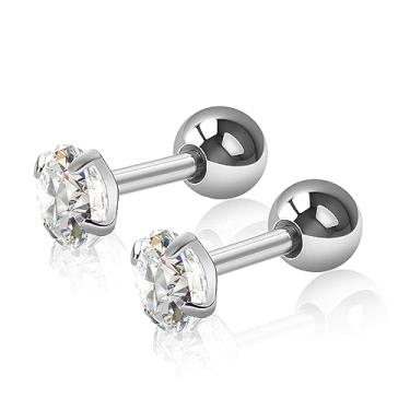 Imagem de ZYTAIJEW Brincos de titânio G23 3 mm/4 mm branco/rosa zircônia cúbica 4 mm parafuso de esfera para mulheres cartilagem tragus helix piercing joia, Titânio, Sem Pedra Preciosa