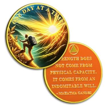 Imagem de Mountaineer Sobriety Coin Sunrise Sober Coins One Day at a Time AA Chips and Medalhão Alcoólicos Anônimos Coin Recovery Anniversary Token Sobriety Gifts for Women Men