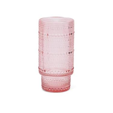 Imagem de Copo de vidro Core Home Embossed Kitchen de 473 ml, rosa, design vintage pontilhado