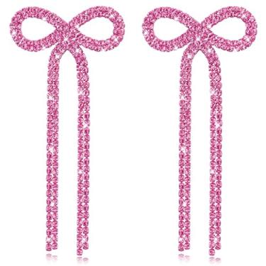 Imagem de Nanafast Brincos de laço de strass, brincos longos pendurados com pingente de borla para mulheres, meninas, casamentos, noivas, festas, bailes, presentes para aniversário, dia das mães, Natal, Zinco,