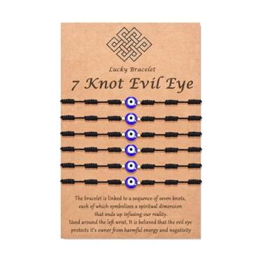 Imagem de Pulseiras Tarsus Evil Eye 7 nós Lucky ajustáveis com cordão vermelho para amigos da família £ ̈ Serve para adultos e bebês £ Preto