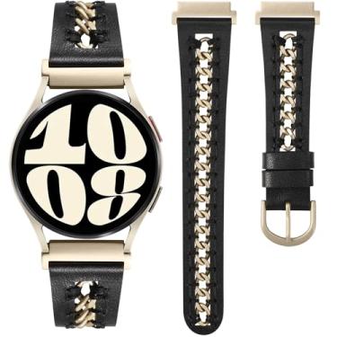 Imagem de Minyee Pulseira de couro compatível com Samsung Galaxy Watch 7/6/5/4/FE/Active 2 de 40 mm e 44 mm/Watch 6 Classic de 43 mm e 47 mm/Watch 5 Pro de 45 mm, pulseira de couro elegante de 20 mm com