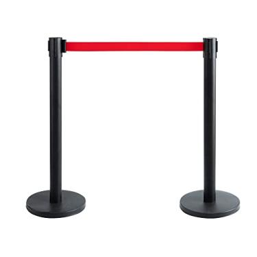 Imagem de YONSHENG Suportes de Controle de Multidão com Cintos Retráteis Vermelhos de 6,5 Pés - Suportes Pretos de Aço Premium Cordas Barreiras Divisores de Linha para Ambientes Internos/Externos, 2 Pacotes