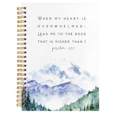 Imagem de BearCake Caderno cristão, diário de oração para mulheres, Lead Me To the Rock That is Higher Than I Cadernos da Bíblia para anotações, caderno espiral de capa dura de montanha aquarela 14 x 21 cm
