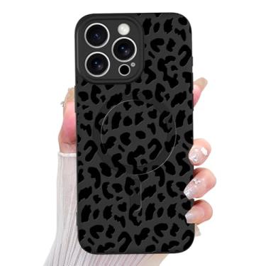 Imagem de OOK Capa magnética para iPhone 16 Pro Max, estampa fofa de leopardo preto de silicone, compatível com MagSafe Cheetah Print proteção para câmera à prova de choque fina capa de telefone para 6,9