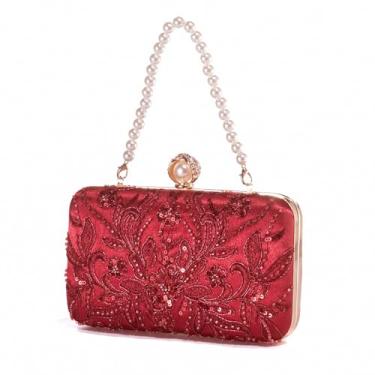 Imagem de YYW Bolsas de mão femininas bordadas com lantejoulas com contas para noite bolsa de mão com pérola bolsa de ombro para festa formal de casamento, Vermelho, One Size