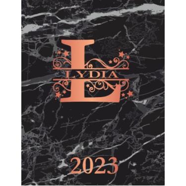Imagem de Lydia: 2023. Personalized Name Weekly Planner Diary 2023. Monogram Letter L Notebook Planner. Black Marble & Rose Gold Cover. Datebook Calendar Schedule