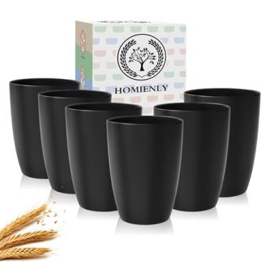 Imagem de Copos de palha de trigo Homienly 600 ml, conjunto de 6, copos de plástico reutilizáveis, empilháveis, copos de água para lava-louças, inquebráveis para acampamento, viagens - preto