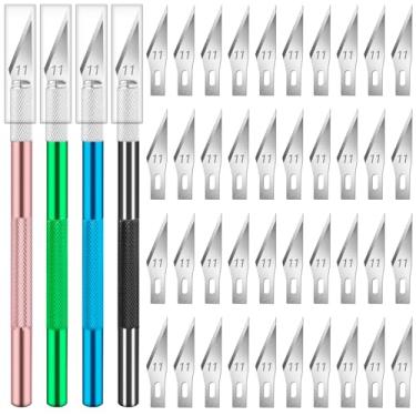 Imagem de DIYSELF Faca Exacto, 4 facas Exacto com 40 lâminas Exacto #11, faca artesanal, faca de passatempo, faca Exacto para artesanato, arte, scrapbooking, estêncil, faca de precisão exata para esculpir,