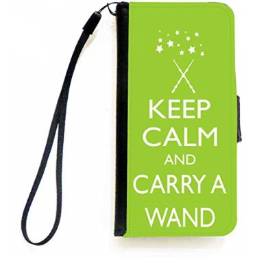 Imagem de Rikki Knight Keep Calm and Carry a Wand - Capa carteira flip verde limão com aba magnética para Apple iPhone 5c