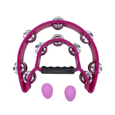 Imagem de Tutuxio Pandeiro de fileira dupla e agitadores de ovos, jingles de metal, percussão manual, pandeiros de meia lua com alça para presente de instrumento musical para adultos, festa KTV