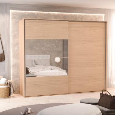 Imagem de Guarda Roupa Casal 2 Portas de Correr Santorini 2 Espelhos Carvalho Marrom/Off White