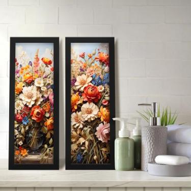 Imagem de Kit 2 Quadros Decorativos Lavabo Floral Arranjo Colorido Barroco - Del