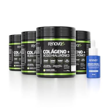 Imagem de Kit 4 Colágenos Hidrolisado Verisol com Ácido Hialurônico Biotina + Sérum Facial Hidratante Anti-rugas Vitamina B3 Renova Be