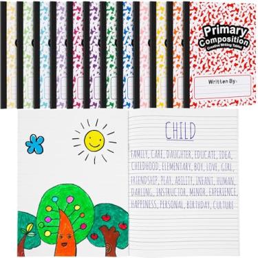 Imagem de Henoyso Caderno de composição de diário primário K-2 64 páginas, livros em branco pautados primários para crianças da 1ª 2ª série, cadernos de prática, para pré-escola, jardim de infância, ensino