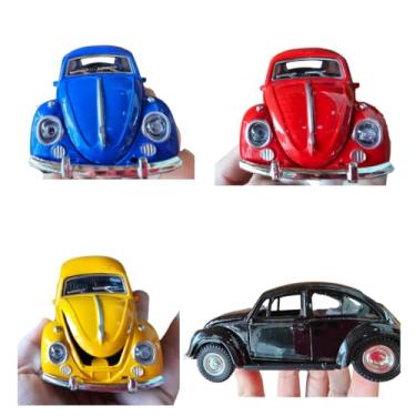 Imagem de Kit Carrinhos De Ferro Fusc Fus quinha Abre Porta lateral Fricção Miniatura Coleção (Vermelho, Azul. Amarelo, Preto)