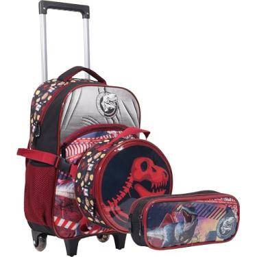 Imagem de Kit Mochila Escolar Dinossauro T-rex De Rodinhas Infantil MIM6329-C (Preto)