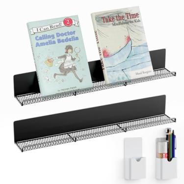 Imagem de DTUQYX Prateleira magnética de metal: conjunto de 2 fortes absorções, com porta-canetas magnéticas, organizador flutuante de parede resistente para livros, escritório, quarto infantil, design moderno