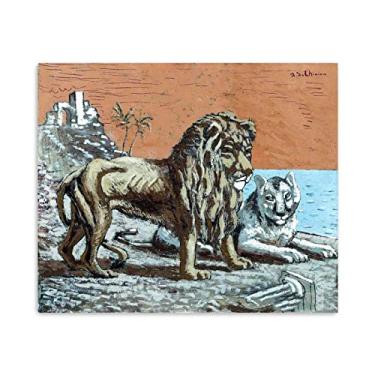 Imagem de JZSDGB Giorgio de Chirico artista famoso tela arte de parede - reproduções de pinturas pôsters'Lion and leoa by the sea'quadros de arte para decorações de escritório 60 x 80 cm (24 x 31 pol) sem