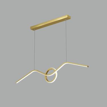 Imagem de Lustre de combinação de metal com curva de anel, arte minimalista, iluminação de teto LED regulável, decoração de bar e restaurante, lustre suspenso, decoração moderna