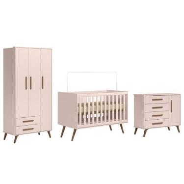 Imagem de Quarto Infantil 3 Peças com Berço Q Encanto Retrô Rosa - Qmovi, Rosa, 