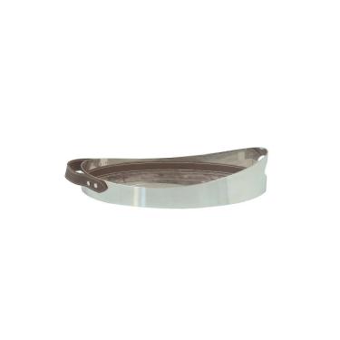 Imagem de Bandeja Decorativa em Aço Inoxidável com Detalhe em Couro 38cm DZ0086 BTC