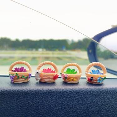 Imagem de Enfeites de carro de plantas suculentas fofas para painel, vasos de flores, acessórios para espelho retrovisor, decoração de tela central de carro, acessórios de carro para mulheres/homens