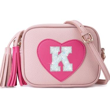 Imagem de OYLOLA Presentes de aniversário para meninas, inicial, bolsa infantil, bolsas infantis, presentes para meninas, bolsas de coração para meninas, rosa, K