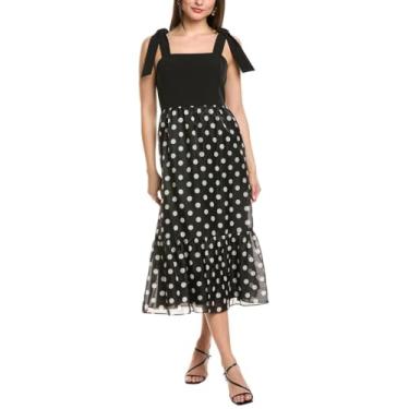Imagem de Anne Klein Saia feminina midi com alça de amarrar em camadas, Anne Black/Anne White, 36