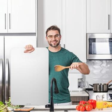 Imagem de Yaocom Tábua de corte de aço inoxidável para cozinha, tábua de cortar aço 304, lavável na lava-louças, conjunto de tábuas de corte de metal para cozinha, carne, frutas, vegetais (1 peça, 40 x 60 cm)