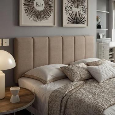 Imagem de Cabeceira Estofada Modular Cama Casal Padrao 1,60mX45cm Módulos Adesivos (bege)