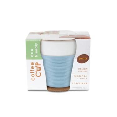 Imagem de Coffee Cup - Copo de Porcelana com luva de silicone azul para proteção térmica, capacidade para 150 ml, 8 cm de altura