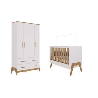 Imagem de Berço e Guarda Roupa Retrô Guti Moveis Peroba MDF, Branco amêndoa
