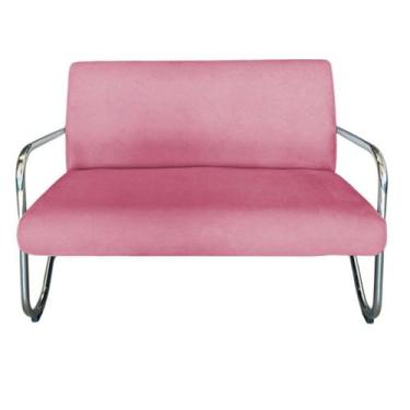 Imagem de Namoradeira Decorativa Bela Suede Rosa Braço Cromado - Mansão Decor